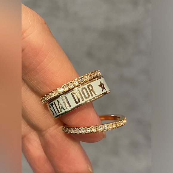 Christian Dior Code Ring Set Mint Green Crystals Bands Size M 52 US 6 - Picture 1 of 14